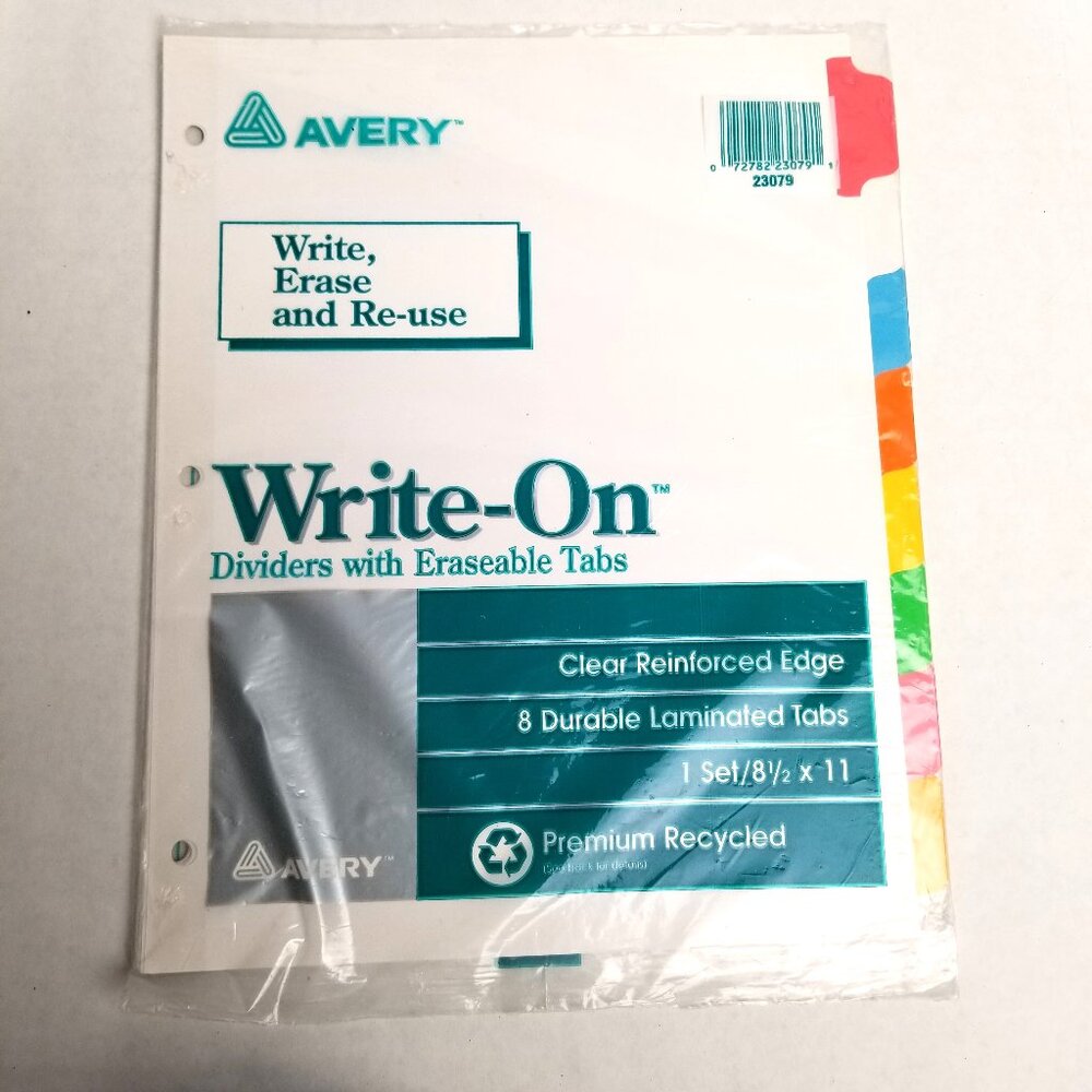 Avery Write On Dividers 8 Tab Multicolor Erasable Vintage NOS Y2K